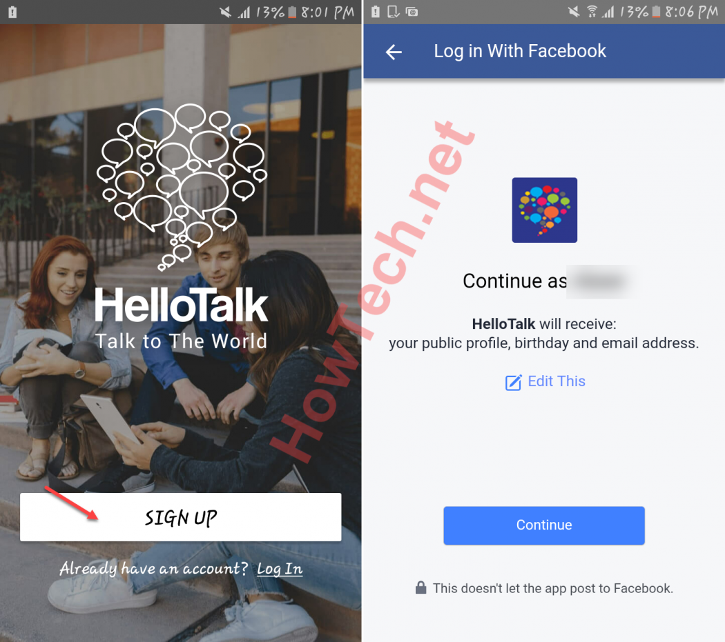 انشاء حساب في Hellotalk