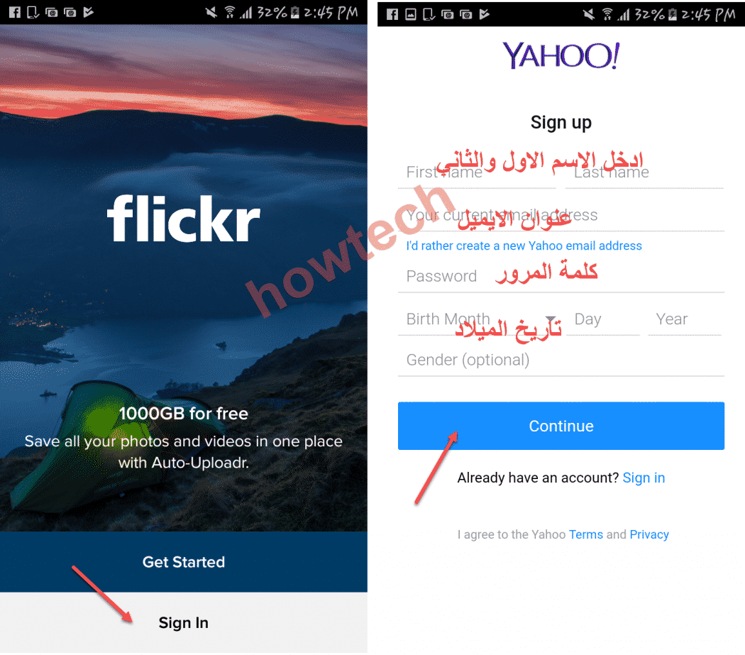 انشاء حساب جديد في flickr