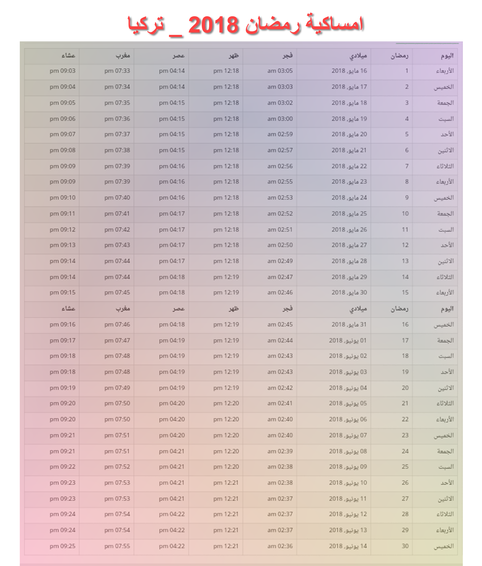 صور امساكية رمضان 2018 تركيا