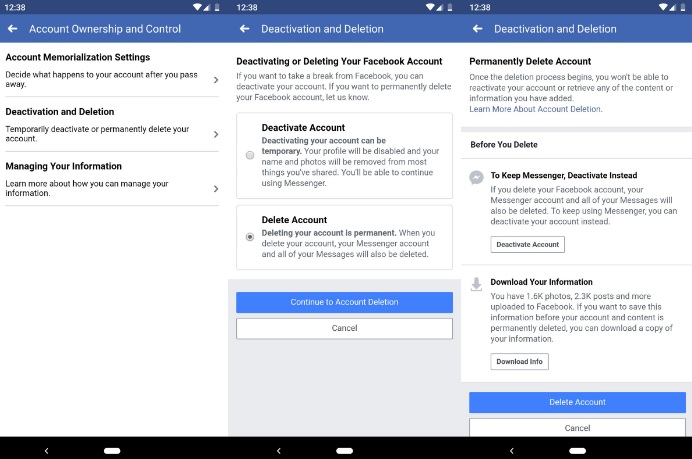 Facebook , حذف حساب فيسبوك