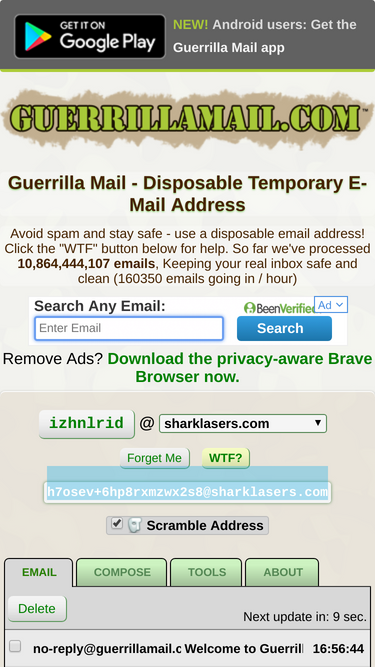 تطبيق Guerrilla Mail , رسائل إلكترونية مجهولة الهوية